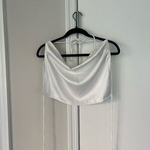 White Satin Cowl Neck Crop Top